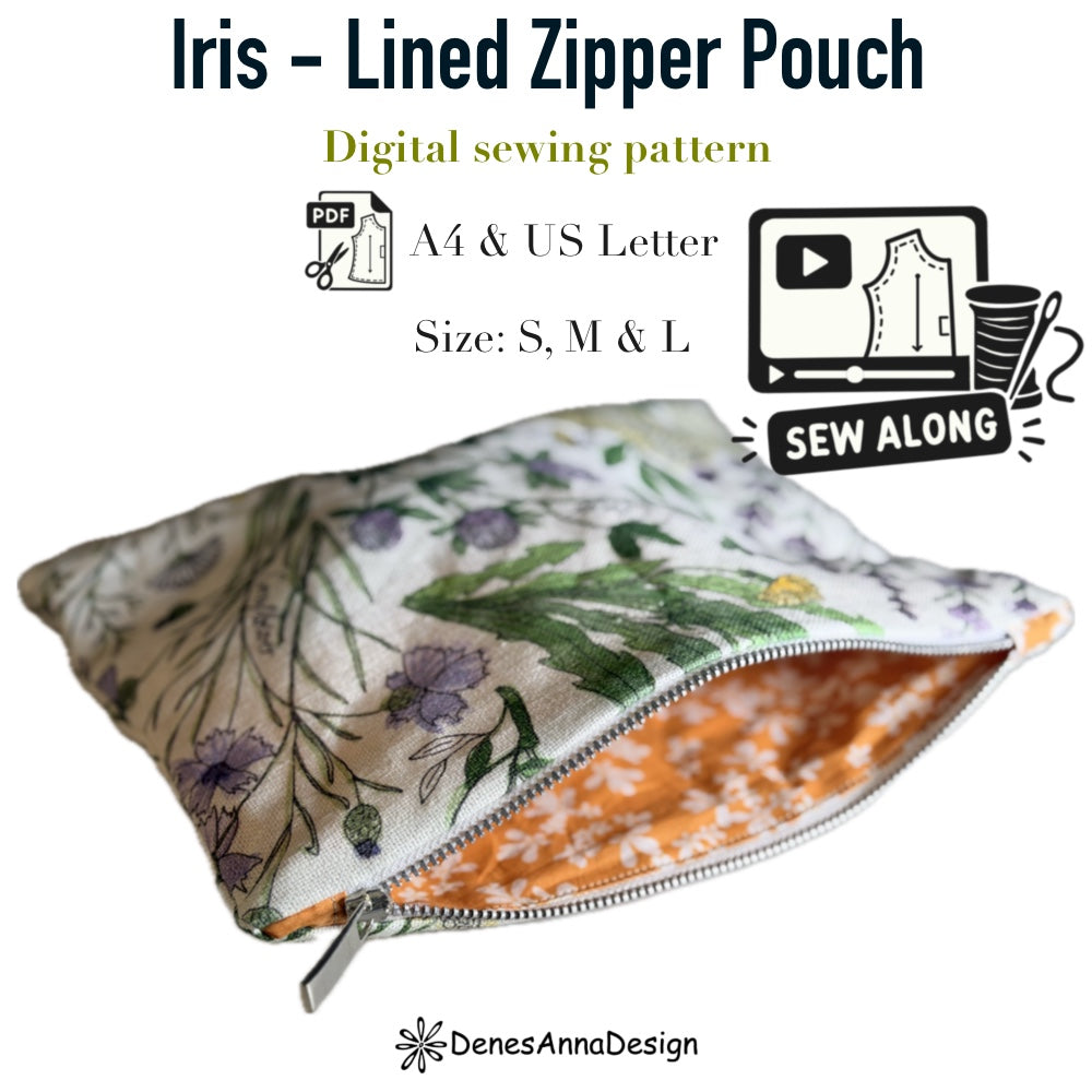 Iris- Lined Zipper Pouch Sewing Pattern