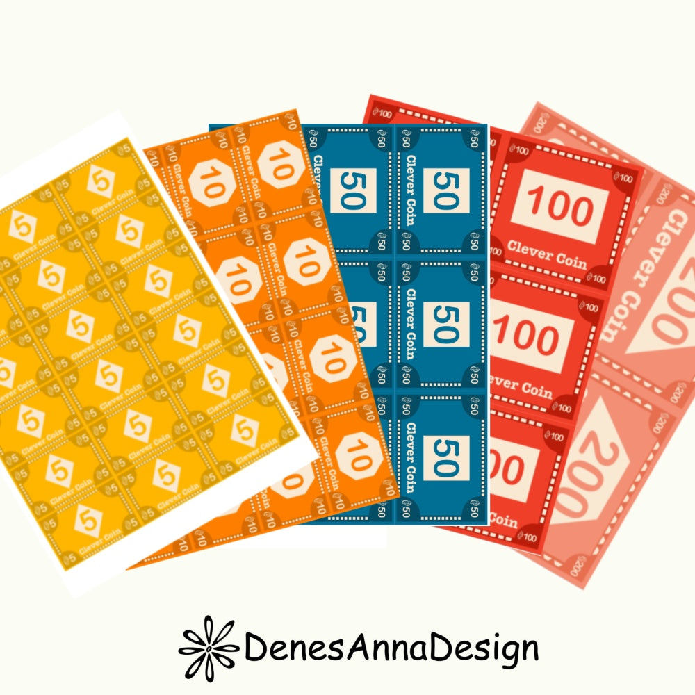 The Clever Coin System: Printable Play Money for Kids -Digital Download