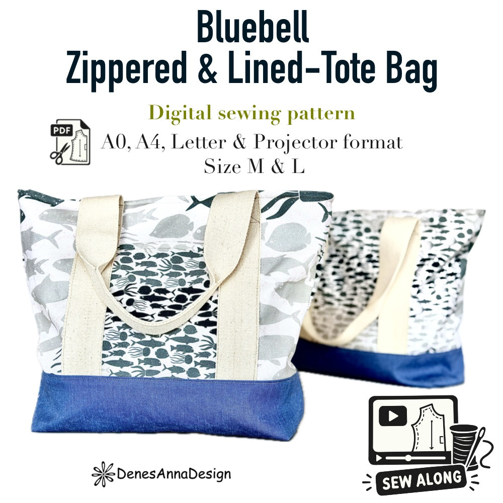 Bluebell- Zippered Tote Bag with Lining | PDF Sewing Pattern