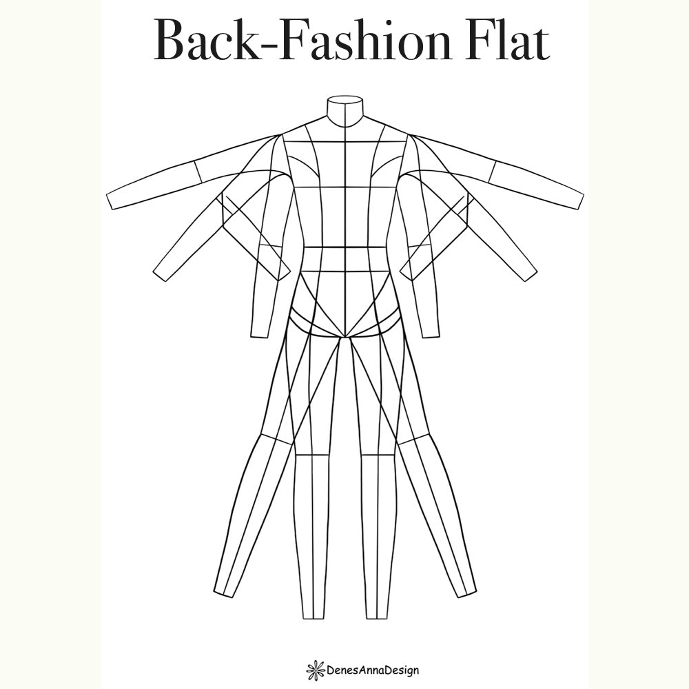 Back-Fashion Flat-Body templates-Technical croquis-Female-Digital Download