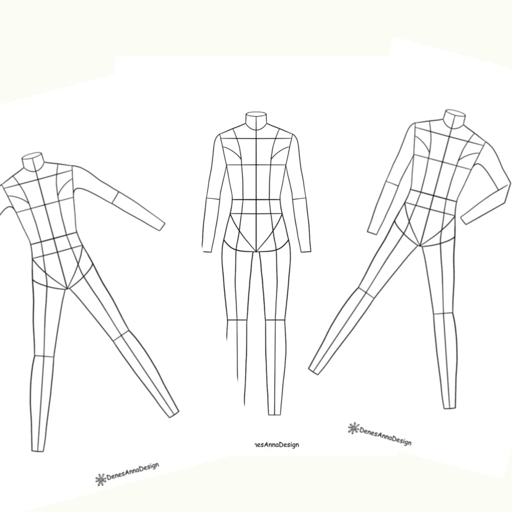 Back-Fashion Flat-Body templates-Technical croquis-Female-Digital Download