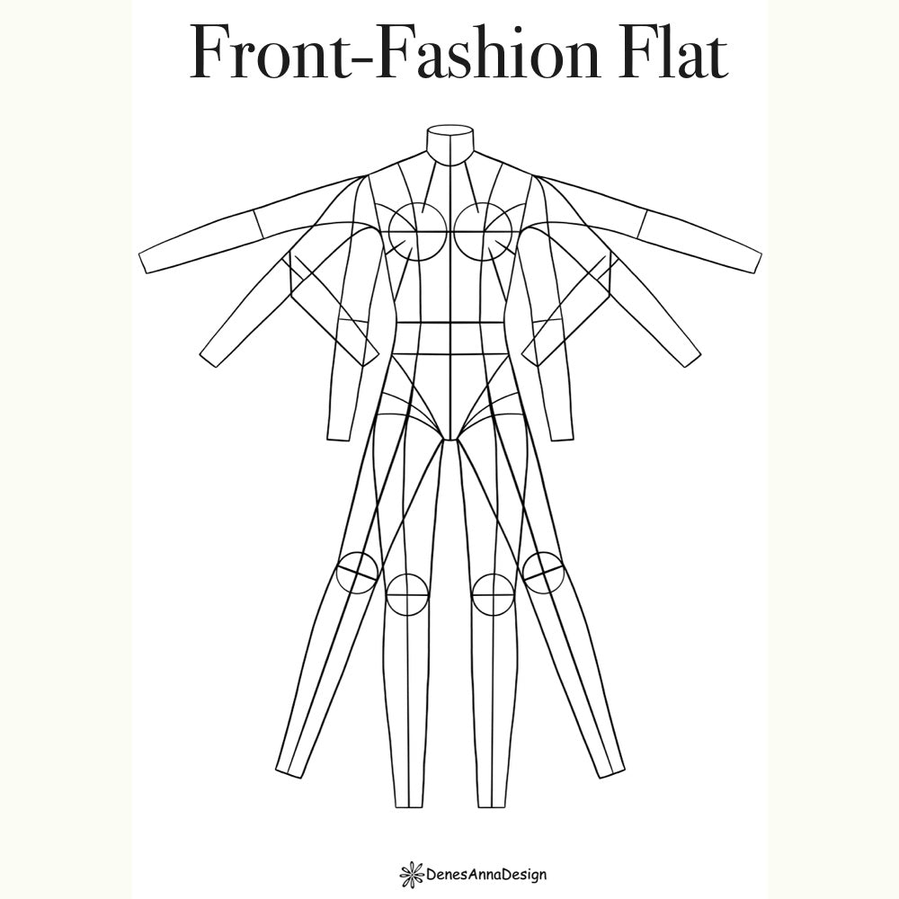 Front-Fashion Flat-Body templates-Technical croquis-Female-Digital Download