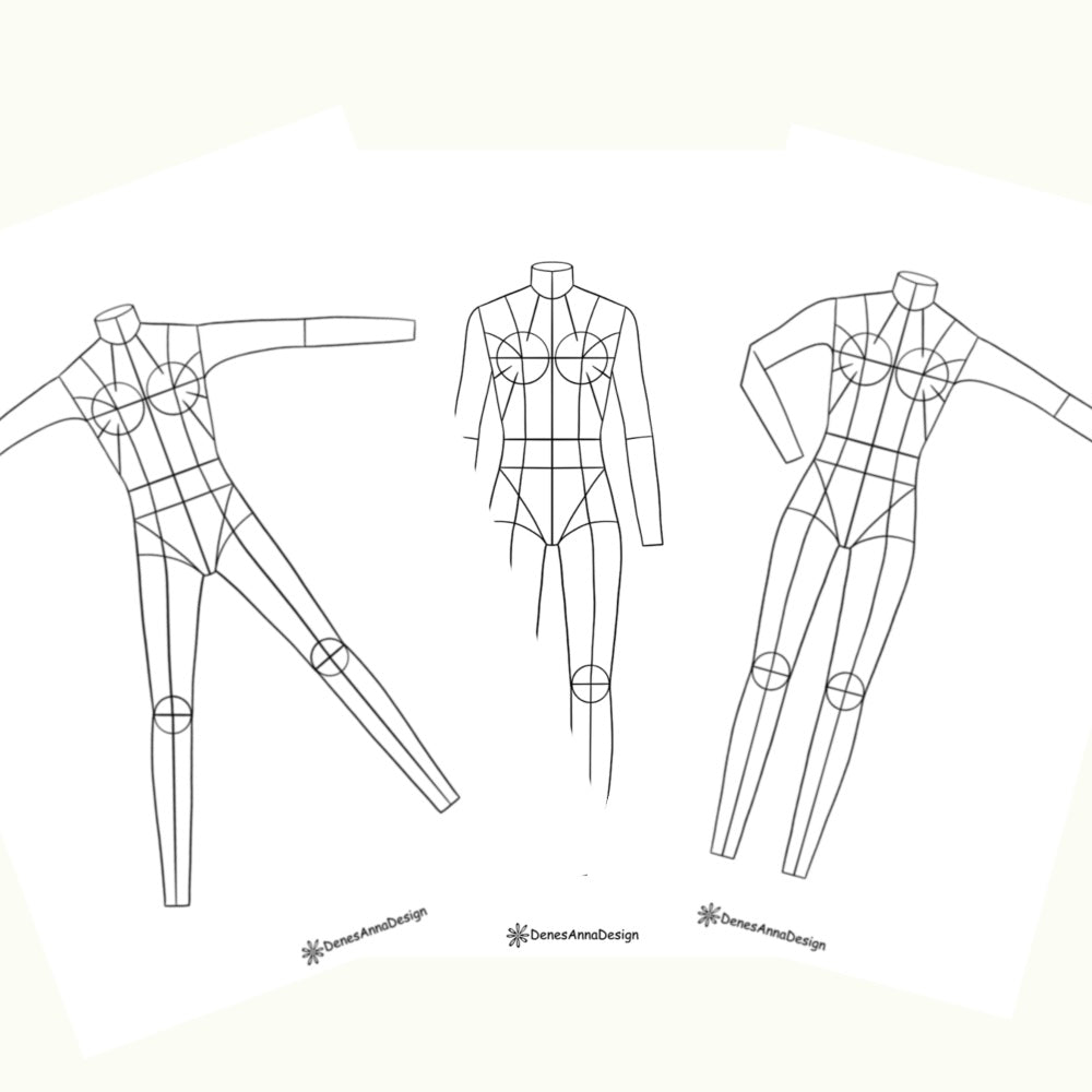 Front-Fashion Flat-Body templates-Technical croquis-Female-Digital Download